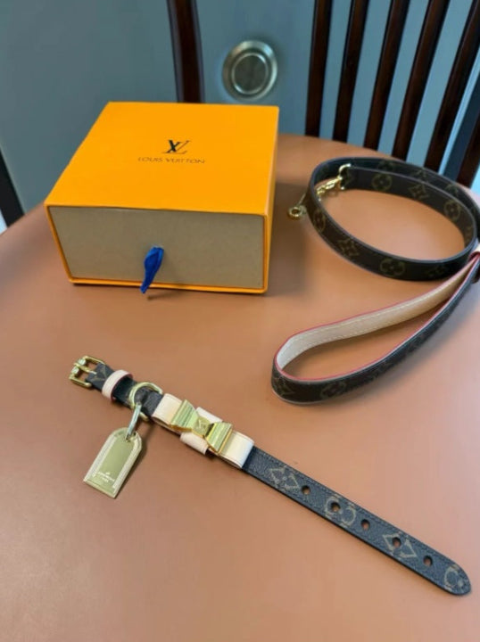 Custom Lv hondenhalsband en riem medium